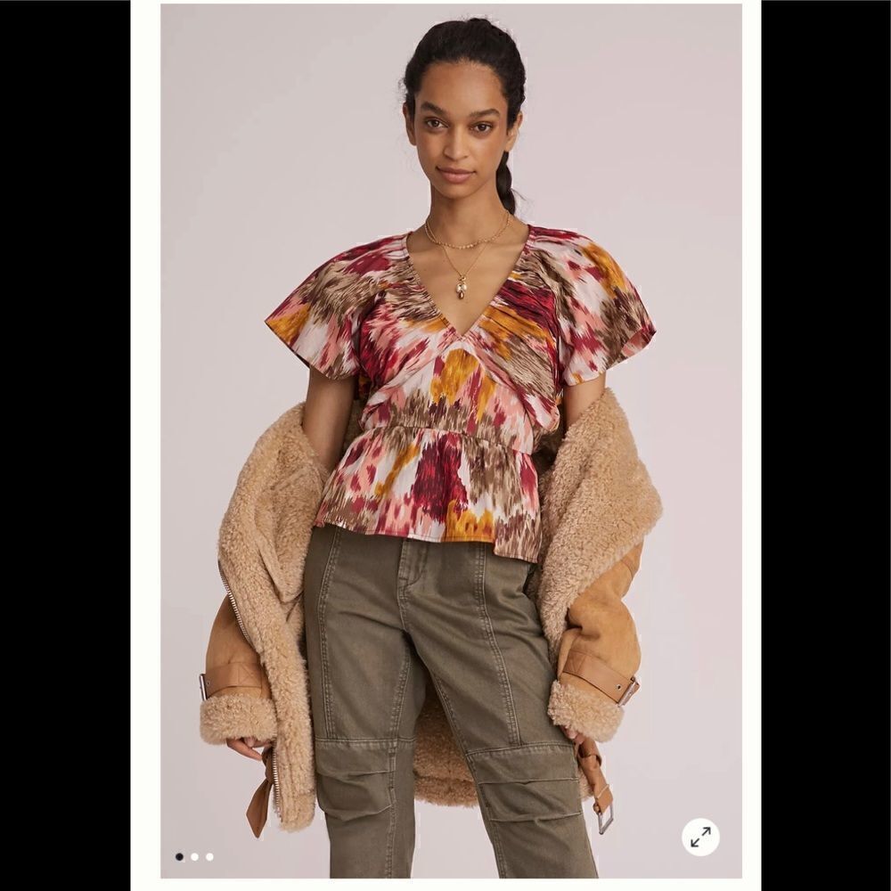 Anthropologie Love the Label Painterly Open-Back Blouse